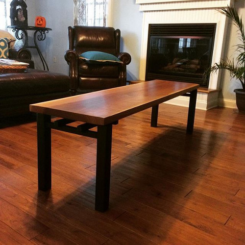 Black cherry and welded steel bench